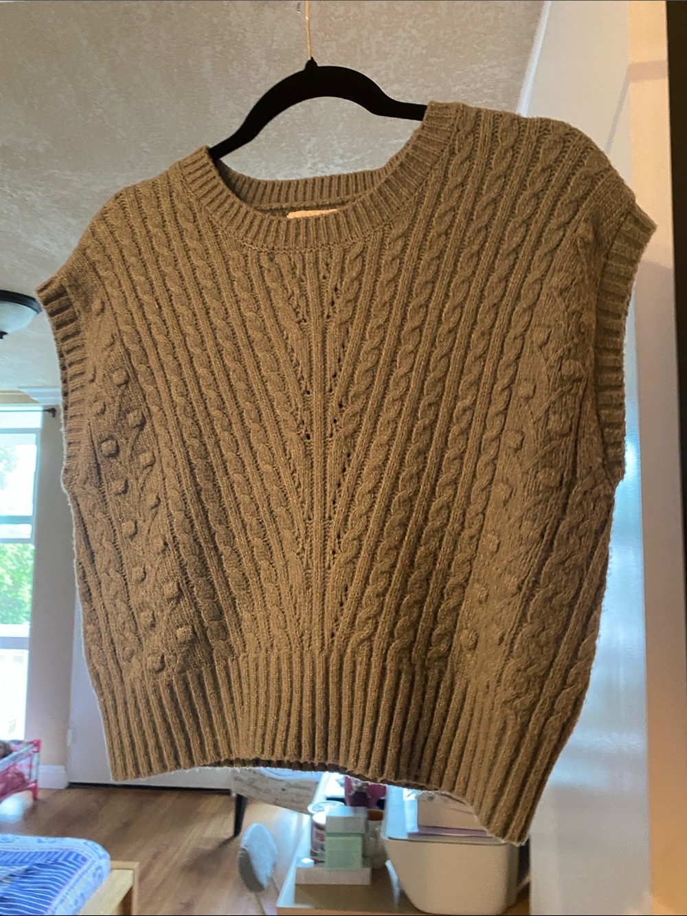 Sincerly Jules Olive Cable Knit Crewneck Sweater Vest